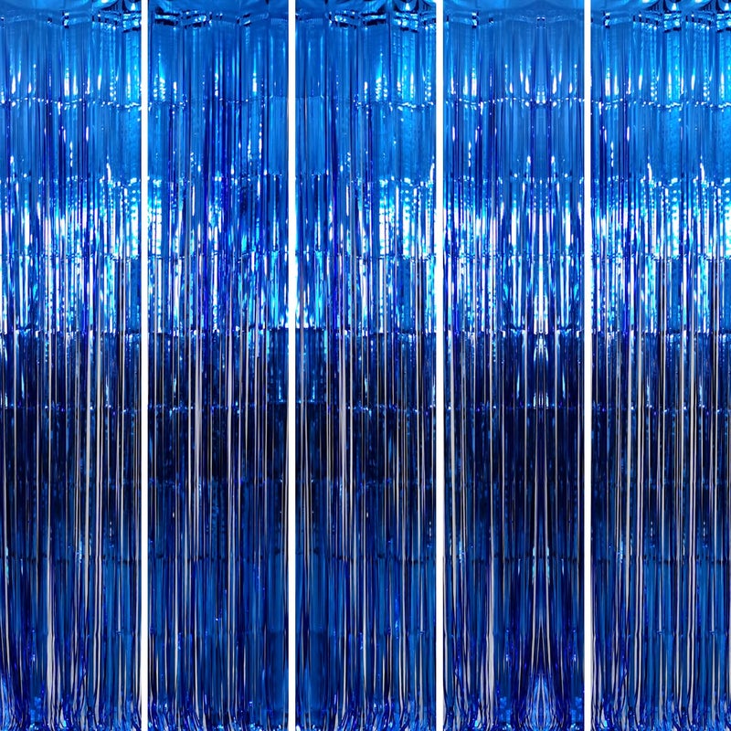 GOER 3.2 ft x 9.8 ft Metallic Tinsel Foil Fringe Curtains Party Photo Backdrop Party Streamers for Birthday,Graduation,New Year Eve Decorations Wedding Decor (Navy Blue,5 pcs) - Image 1